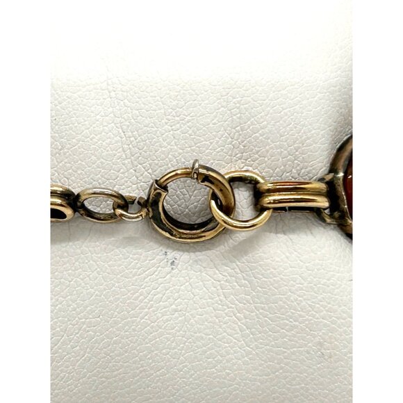 Egyptian Revival 1920s-30s Scarab Bracelet With Carved Natural Stones & Gold-Ton - Picture 3 of 16